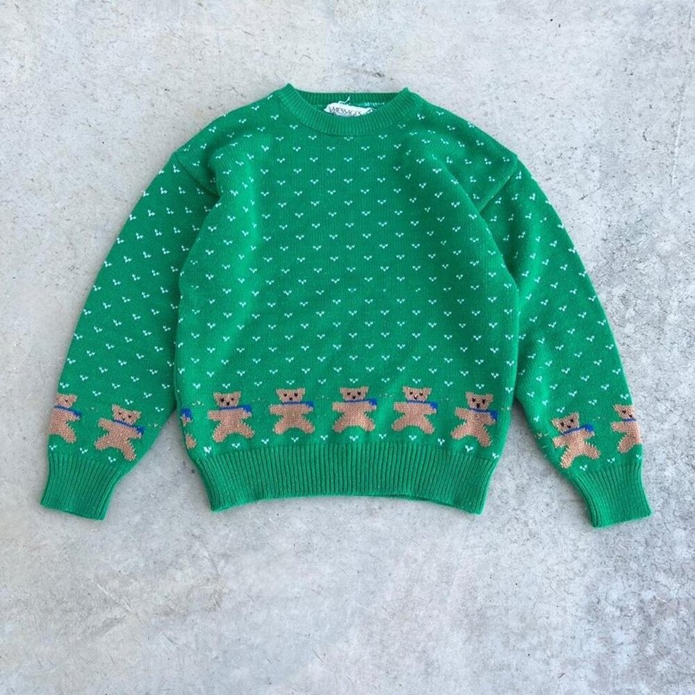 Vintage 80s Sweater Teddy Bear Crewneck Sweater Women's Small